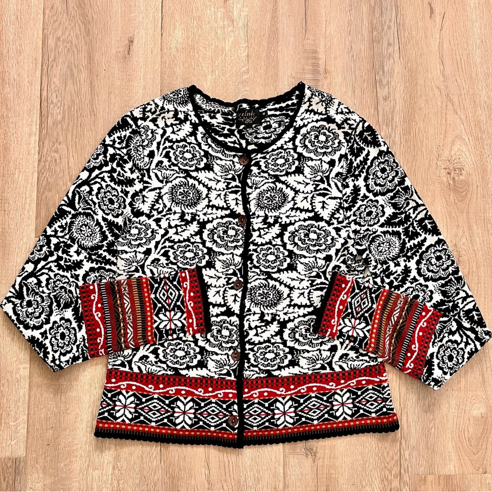 Lovely Icelandic Design ButtonUp Intarsia Floral Jacket Cardigan Sweater Size M‎
